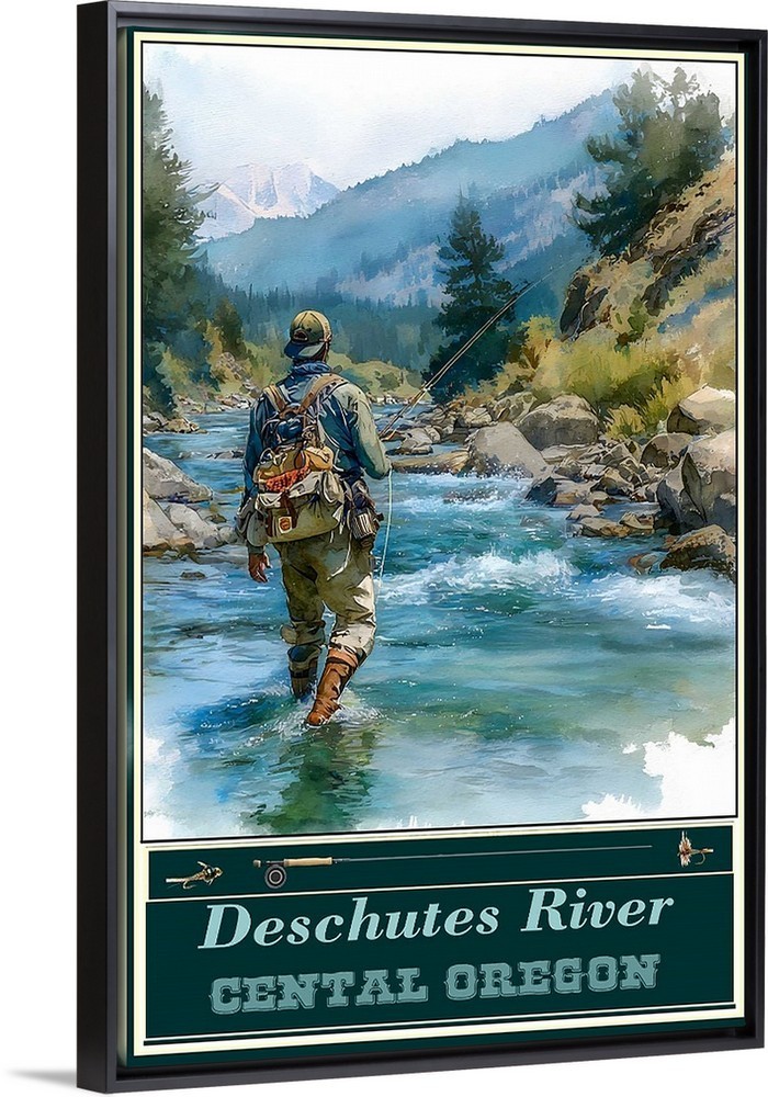 Deschutes River Oregon Fly Fishing Travel Poster for Prints Framed or Canvas