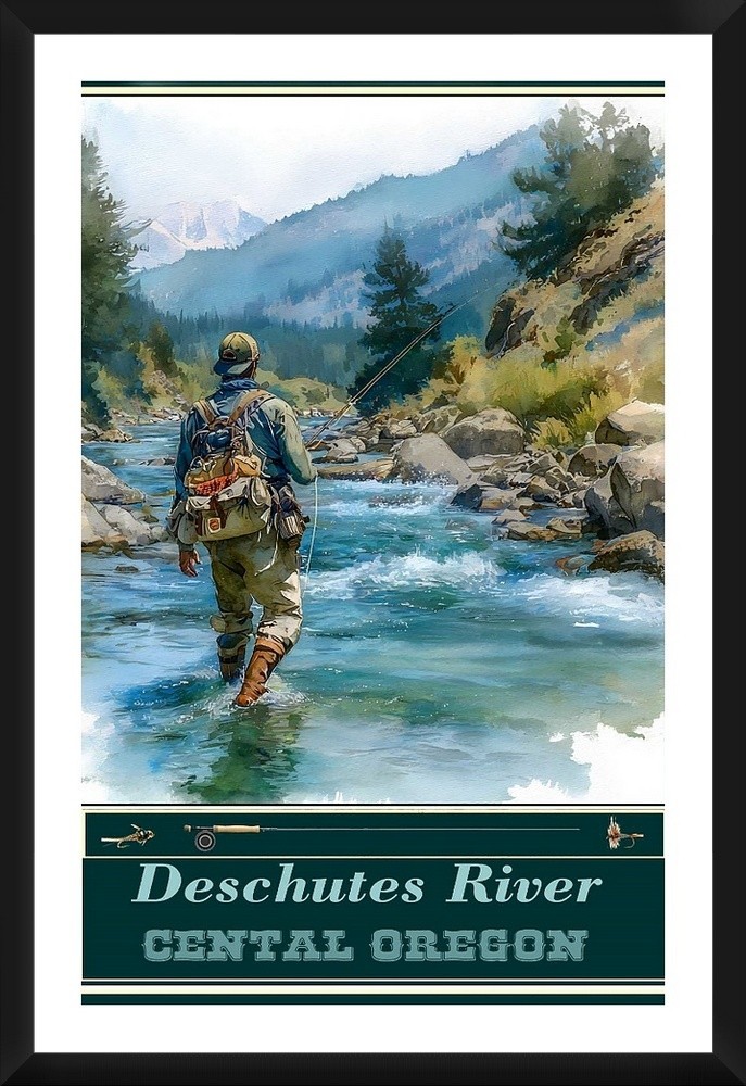Deschutes River Oregon Fly Fishing Travel Poster for Prints Framed or Canvas