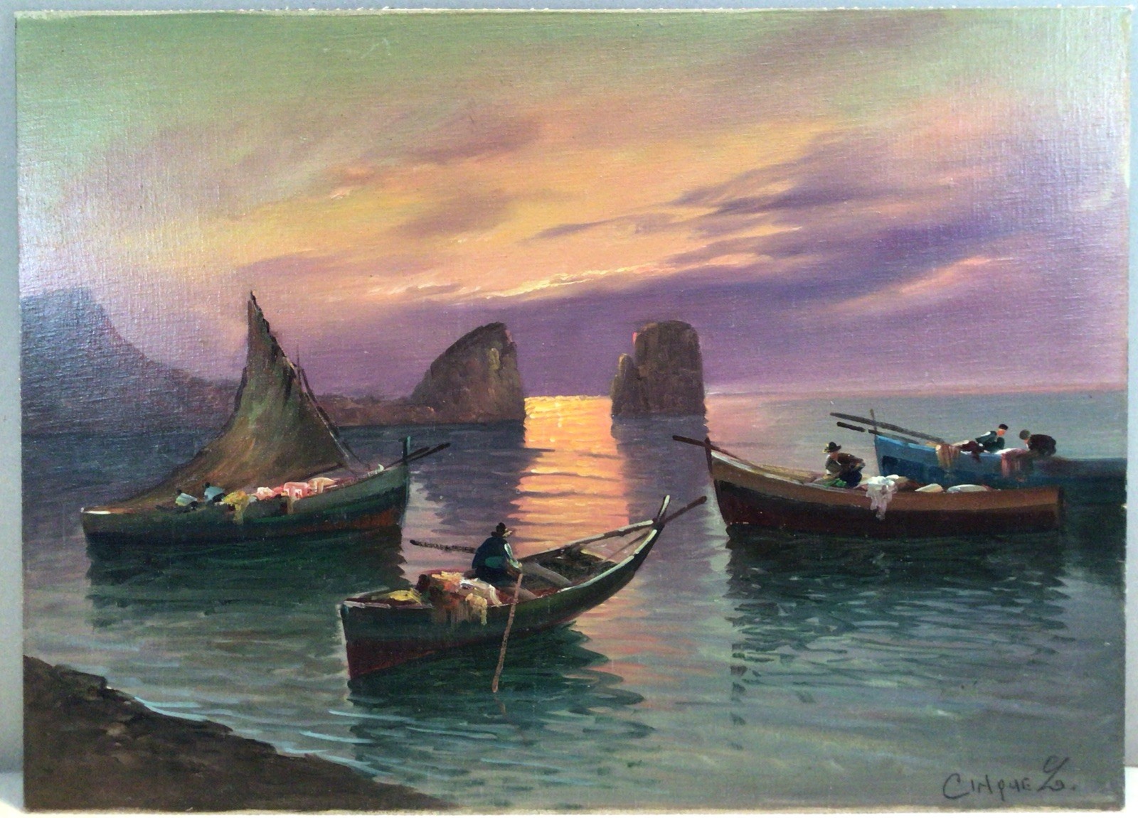 Artist Cirlque Sailing Boats circa 1950s Oil On Canvas