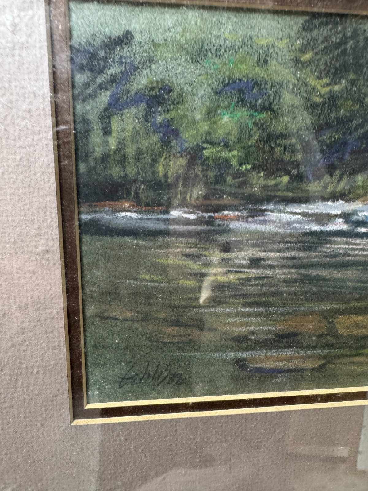 Gibbs 1988 “River Landscape Scene” Pastel Painting – Signed And Framed