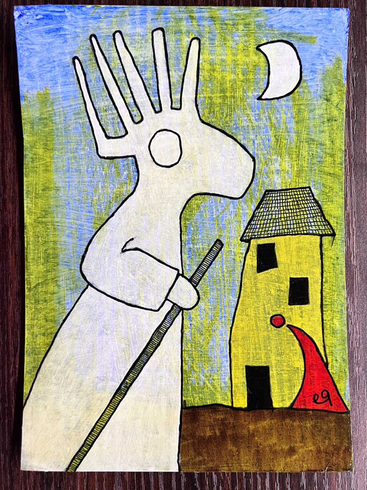 e9Art 5×7 ‘upon return, a sudden stillness’ outsider art brut rural ghosts naive
