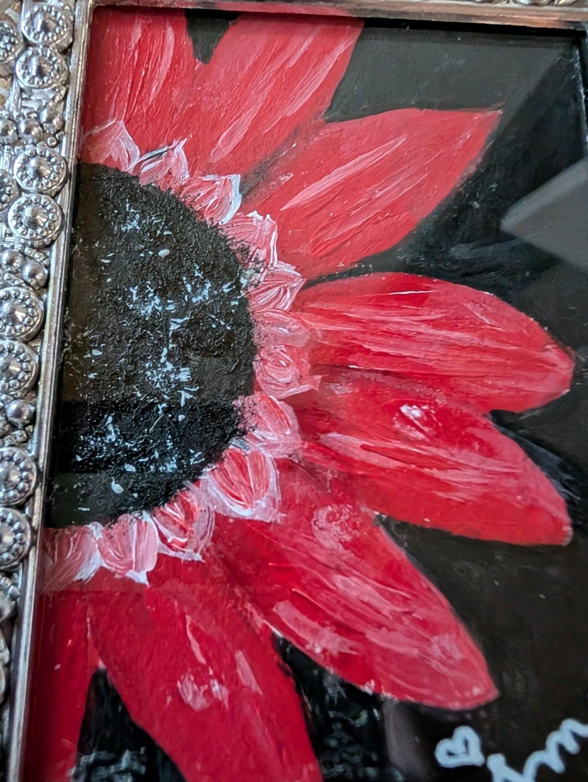 ACEO Acrylic Painting” Flower ,Floral” Original, Signed,Vtg Frame