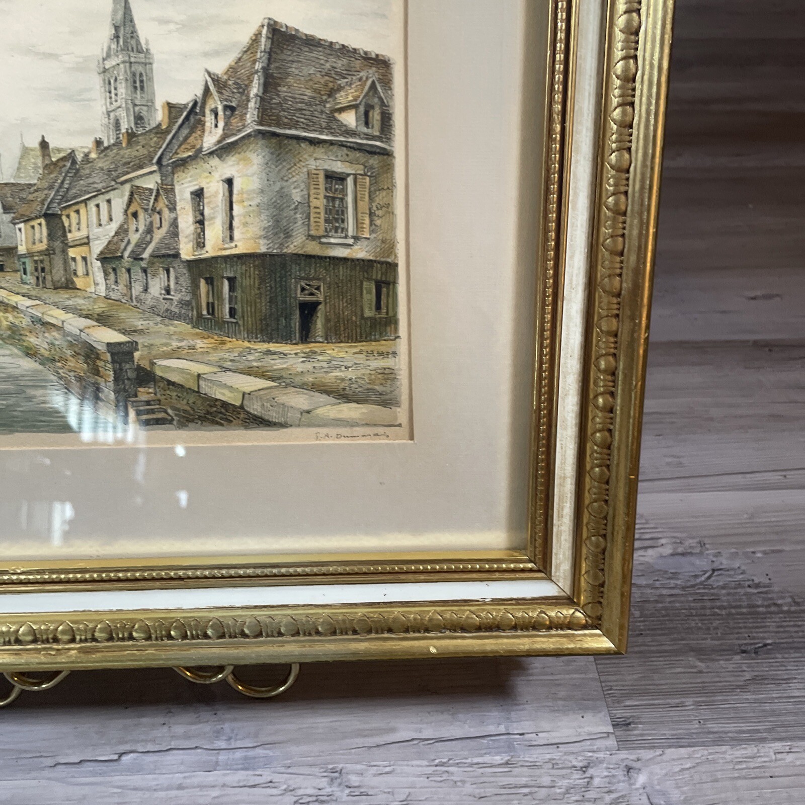 Vintage Sears Framed Painting European Scenes Artwork 16.5×13.5 Stock 63041 MCM