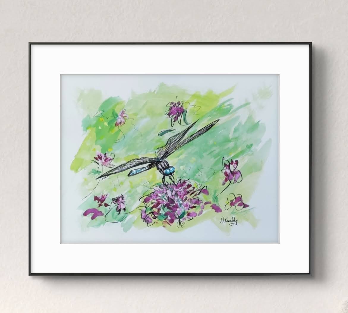 Original 9″x 12″ Abstract Expressive Dragonfly Acrylic Ink On PAPER Art