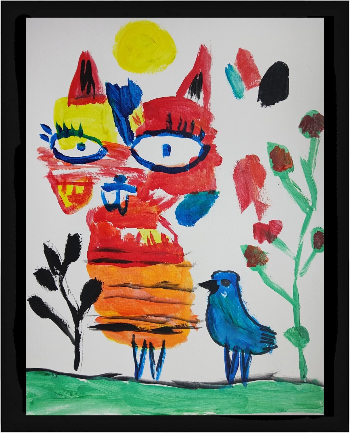 Abstract/Expressionism 11×14 Cat Drawing One of a Kind Colorful Art Painting