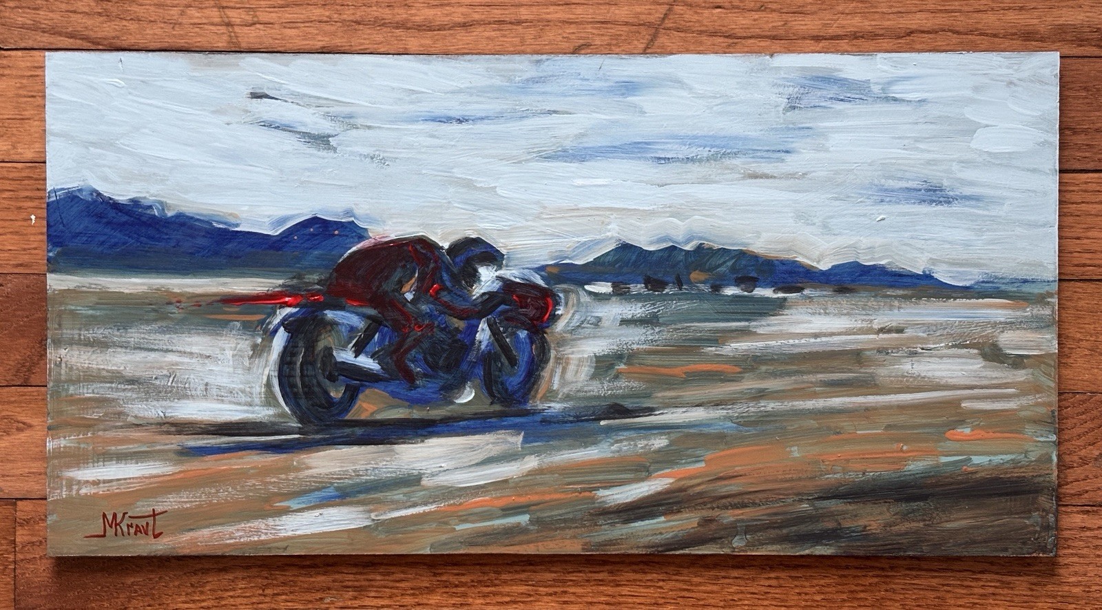 Bonneville Salt Flats Speed Week Cafe Bike Moto Racer Original Painting Framed