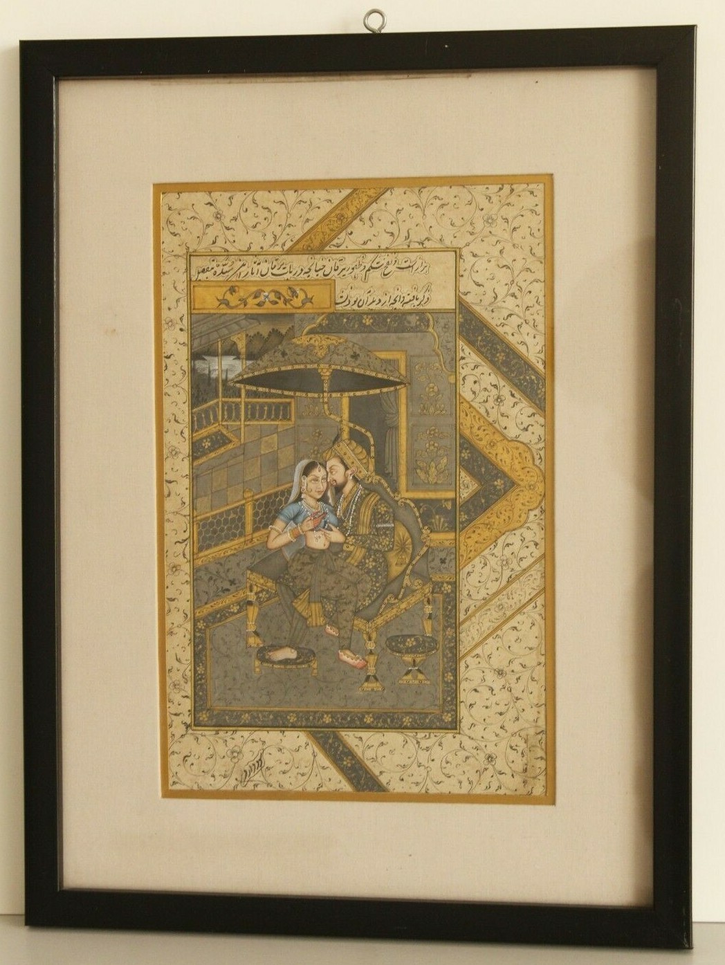 Vintage Mughal Painting Of King And Queen in Love Scene Art 10.5×14 Inches