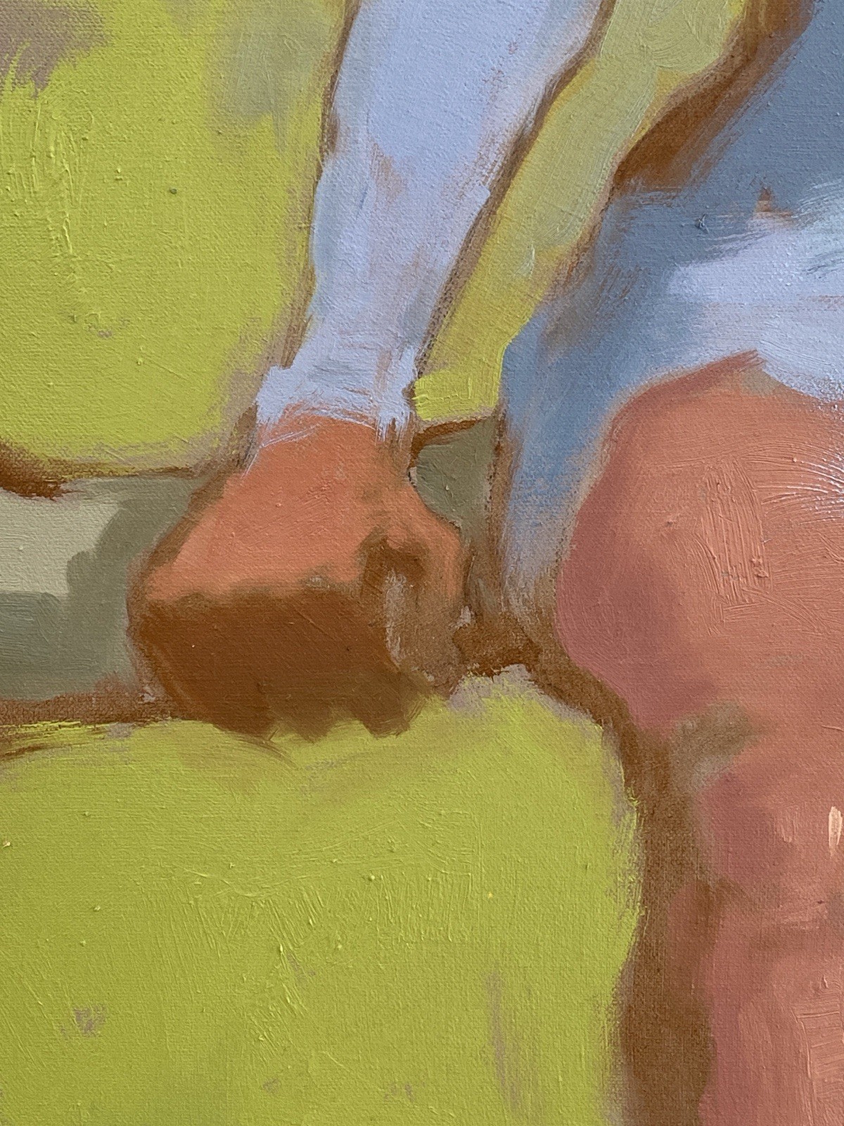 Woman in Blue Seating on Branch Original Oil Painting 32×34 by Aldo Cherres Art