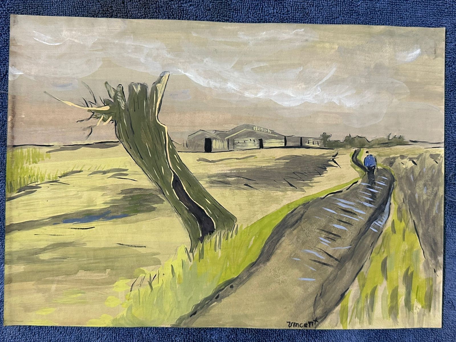 Vincent van Gogh drawing and painting on old paper signed stamped vintage