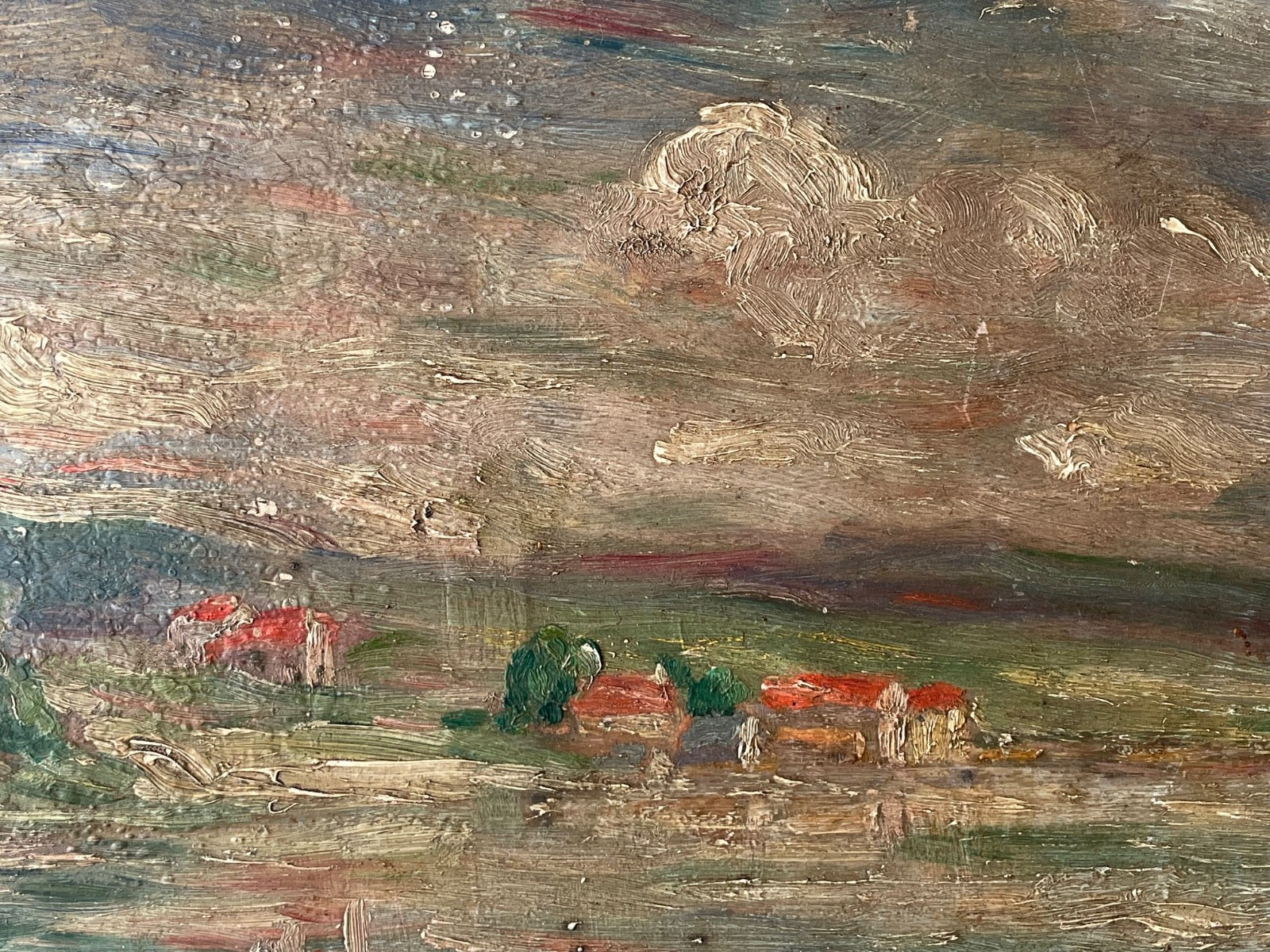 Early 20th French Impressionism – Antique Oil Painting – Study Stormy Landscape