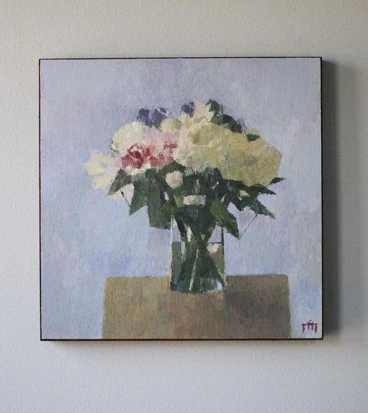Cotton Air 12×12 original oil painting flower bouquet fine art home decor