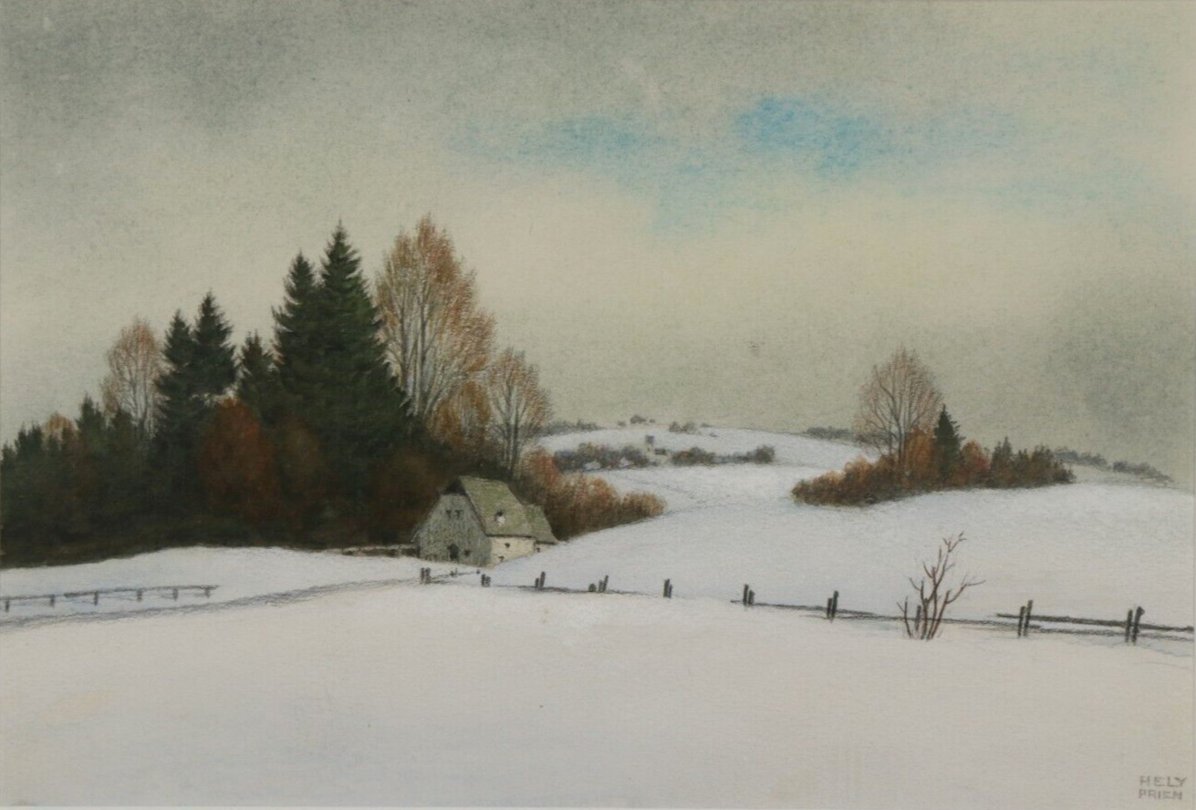 WILHELM HELY CROWN BITTER ~ Winter Landscape Prien Gouache Art Nouveau Painting