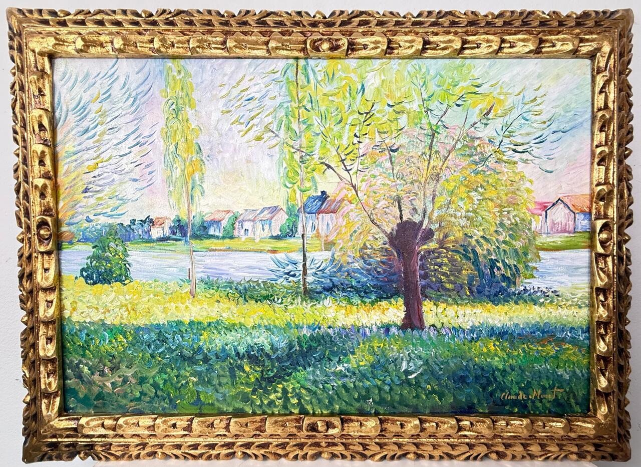 Claude Monet (Handmade) Oil On Canvas Signed & Stamped Framed Painting,Vtg Art