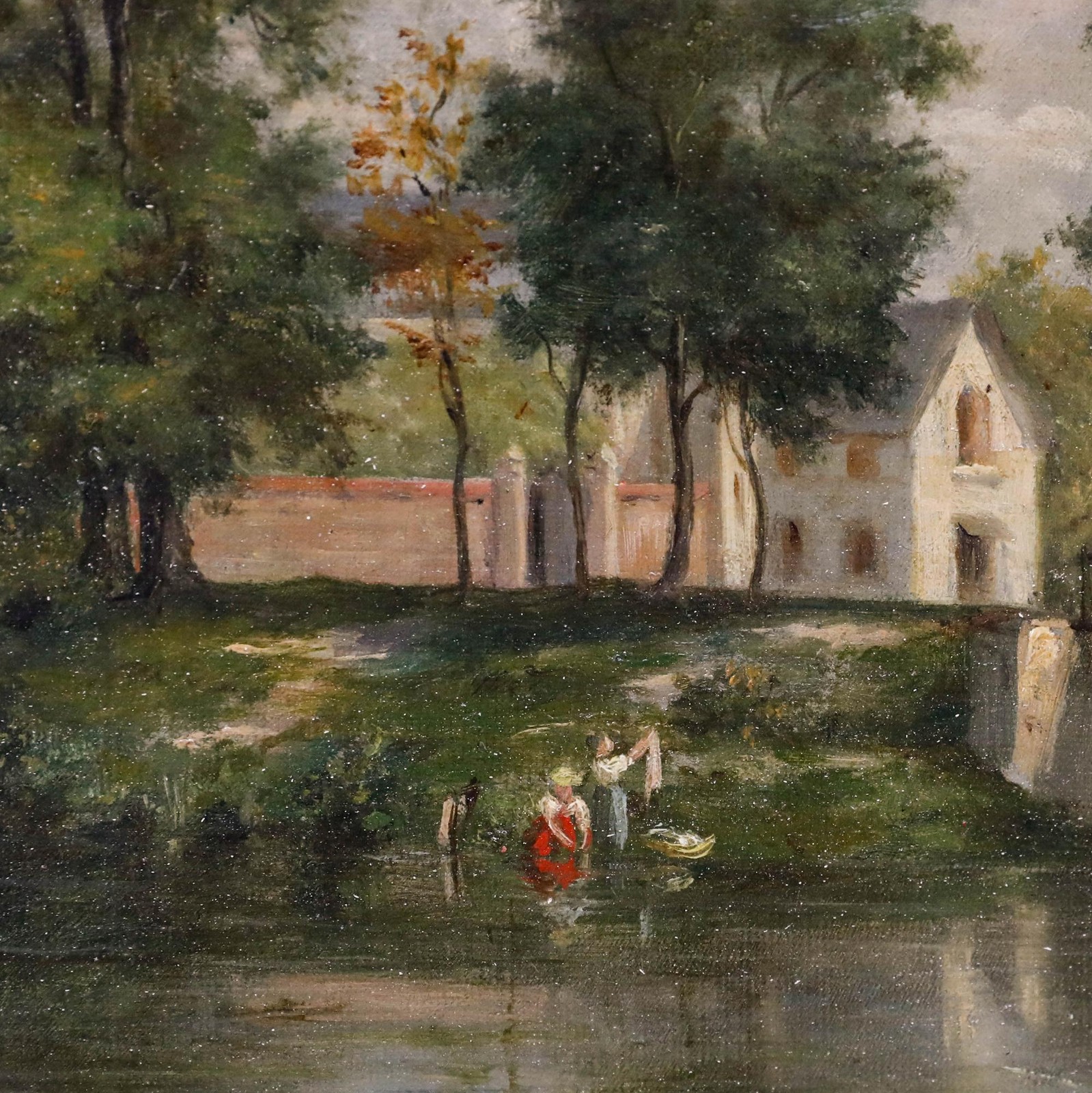 French School 19th Century Oil – On the Riverbanks