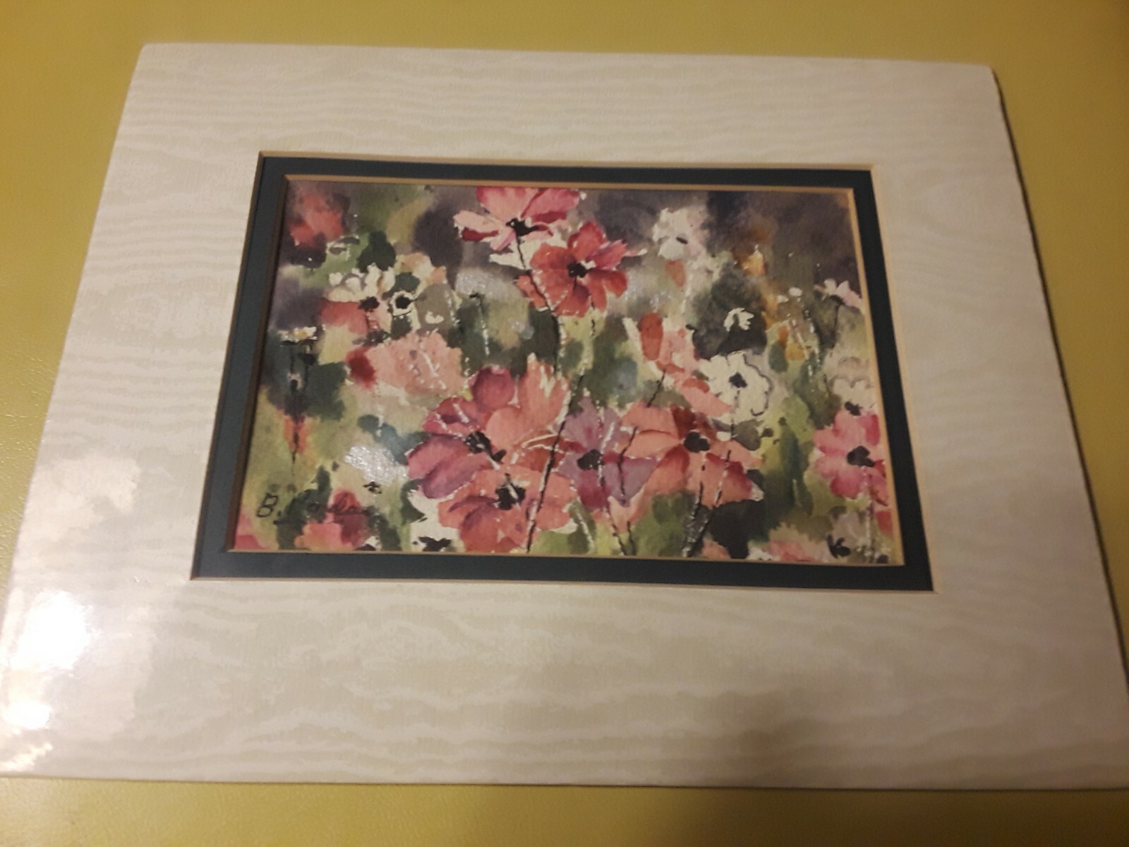 BETTYE PADEN “COSMOS” ORIGINAL ART FLORAL DESIGN WITH WRITE UP ON BACK 1970-1989