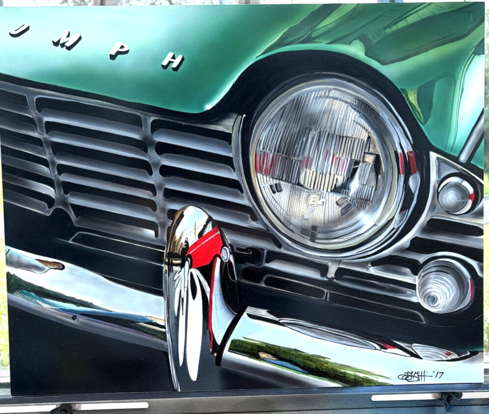 PAINTING TRIUMPH TR4 AIRBRUSHED HAND PAINTED CHARITY ITEM 16″ X 20″