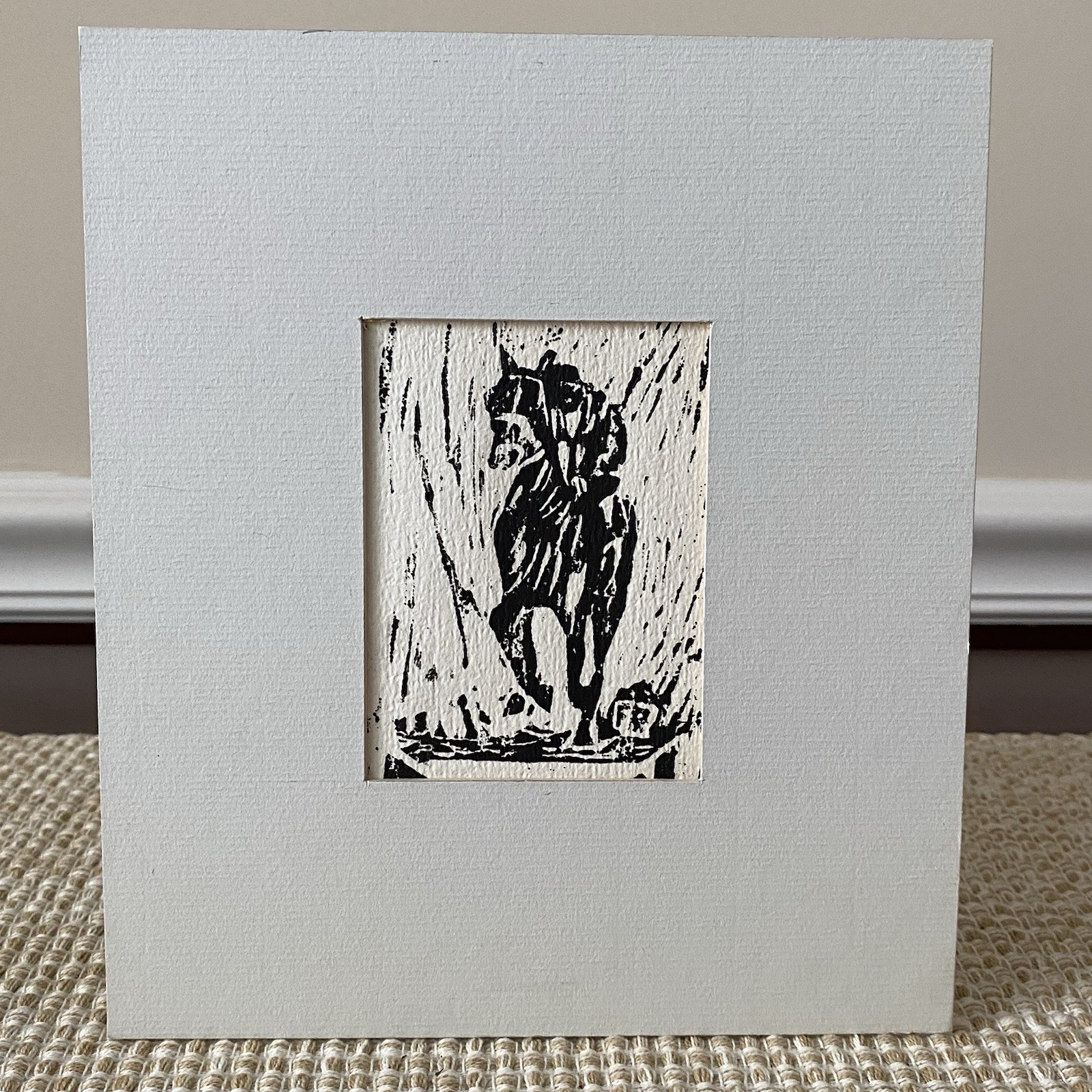 Original Woodblock Etching Race Horse Scene Fran Ritchie Yost