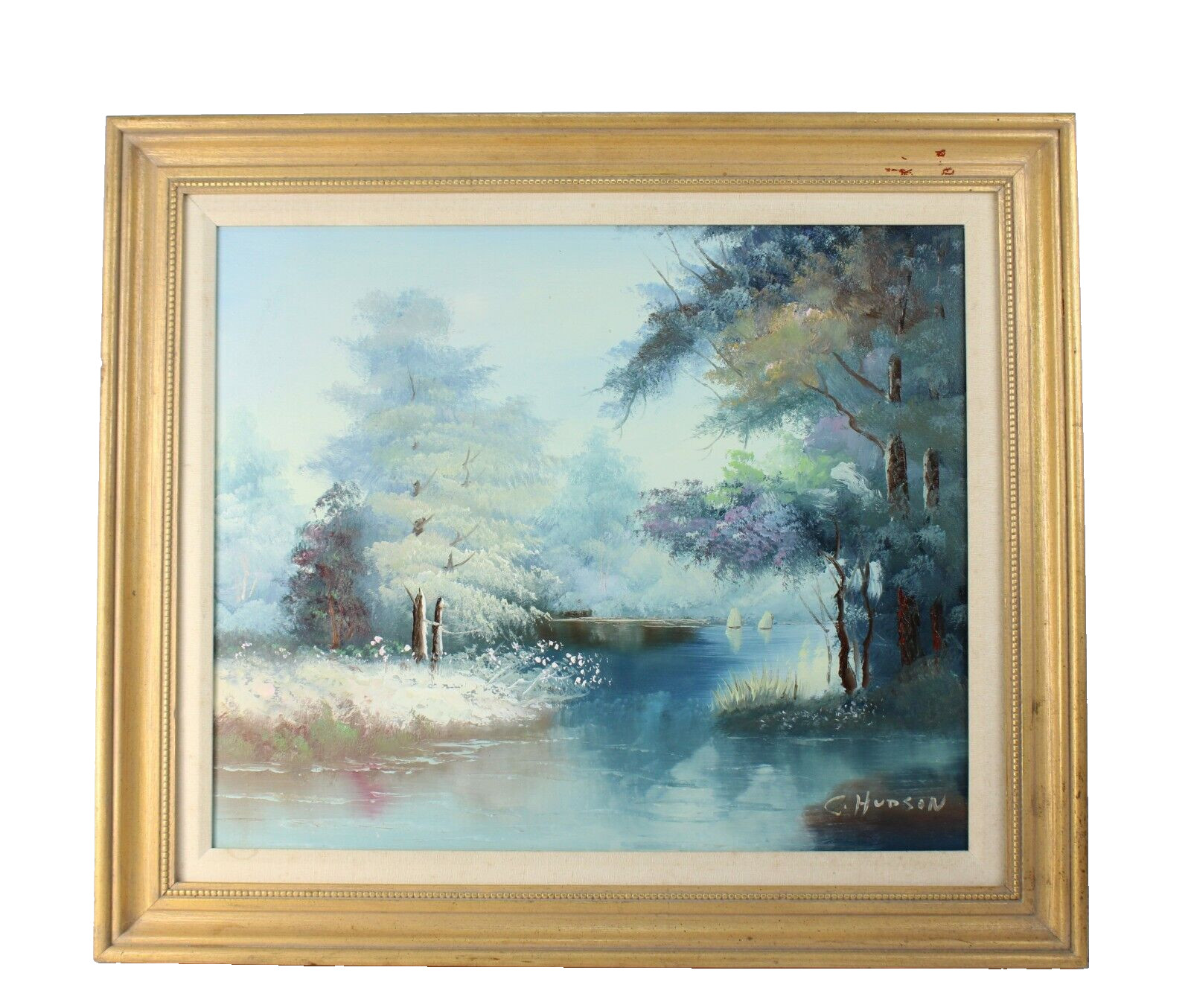 Vintage Landscape Oil Painting Signed C. Hudson Framed