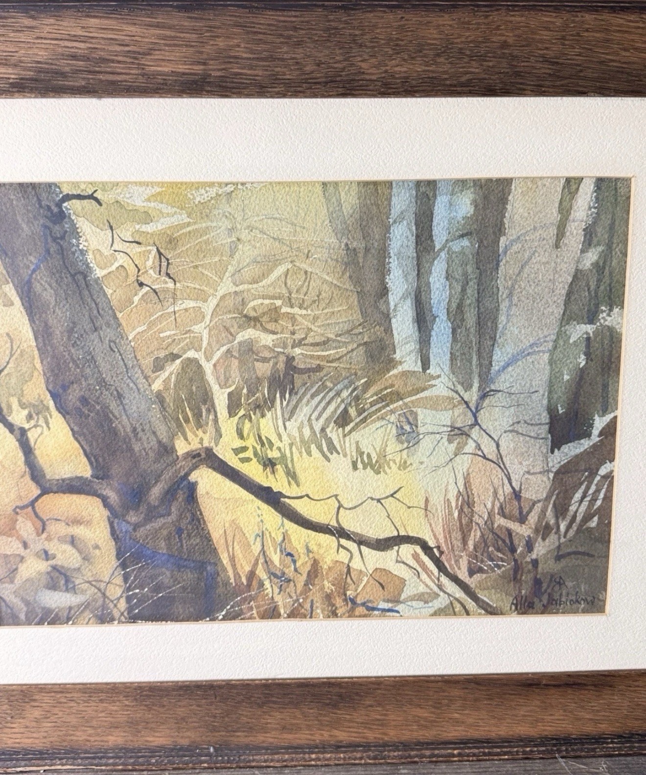 Original Watercolor Painting Signed Alla Jablokow Forest Landscape 1970s Art
