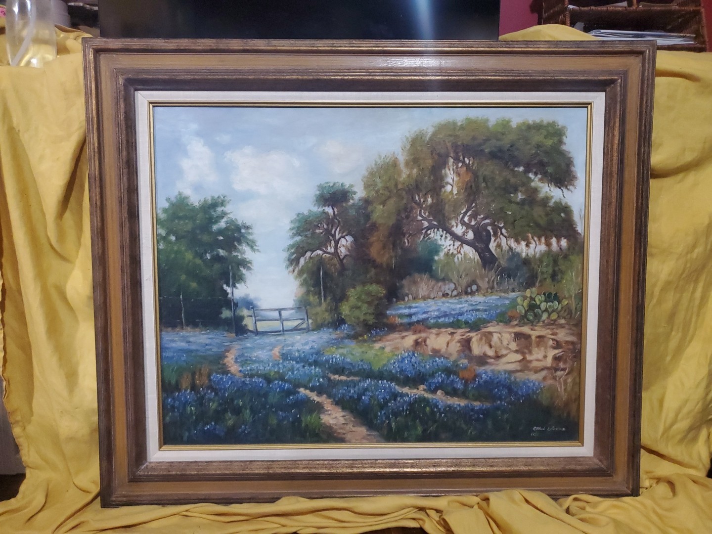 Large Texas Bluebonnet Landscape Oil Painting Signed Ethel Lorenz- Known TX Art