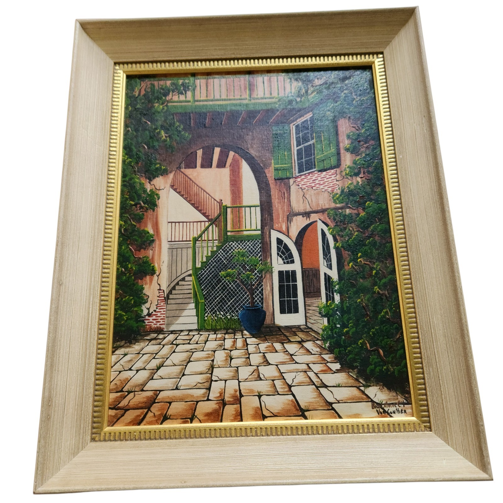 Oil on Board Von Gunther Brulatour Ct. New Orleans In Vtg MCM Frame 19.5″x15.5″