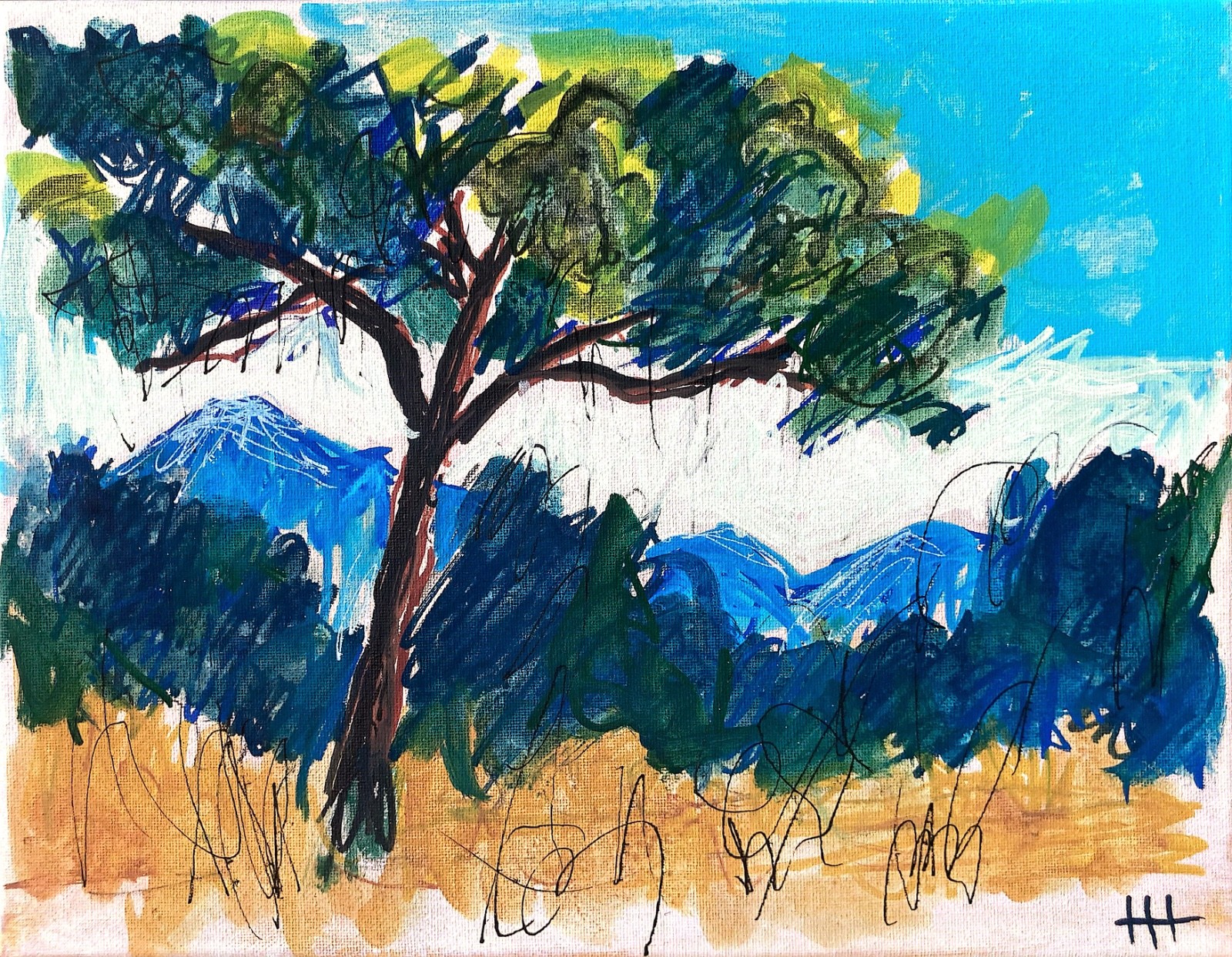 Hand Painted Expressionist Landscape Acrylic 11×14 Canvas, Holly Hammond