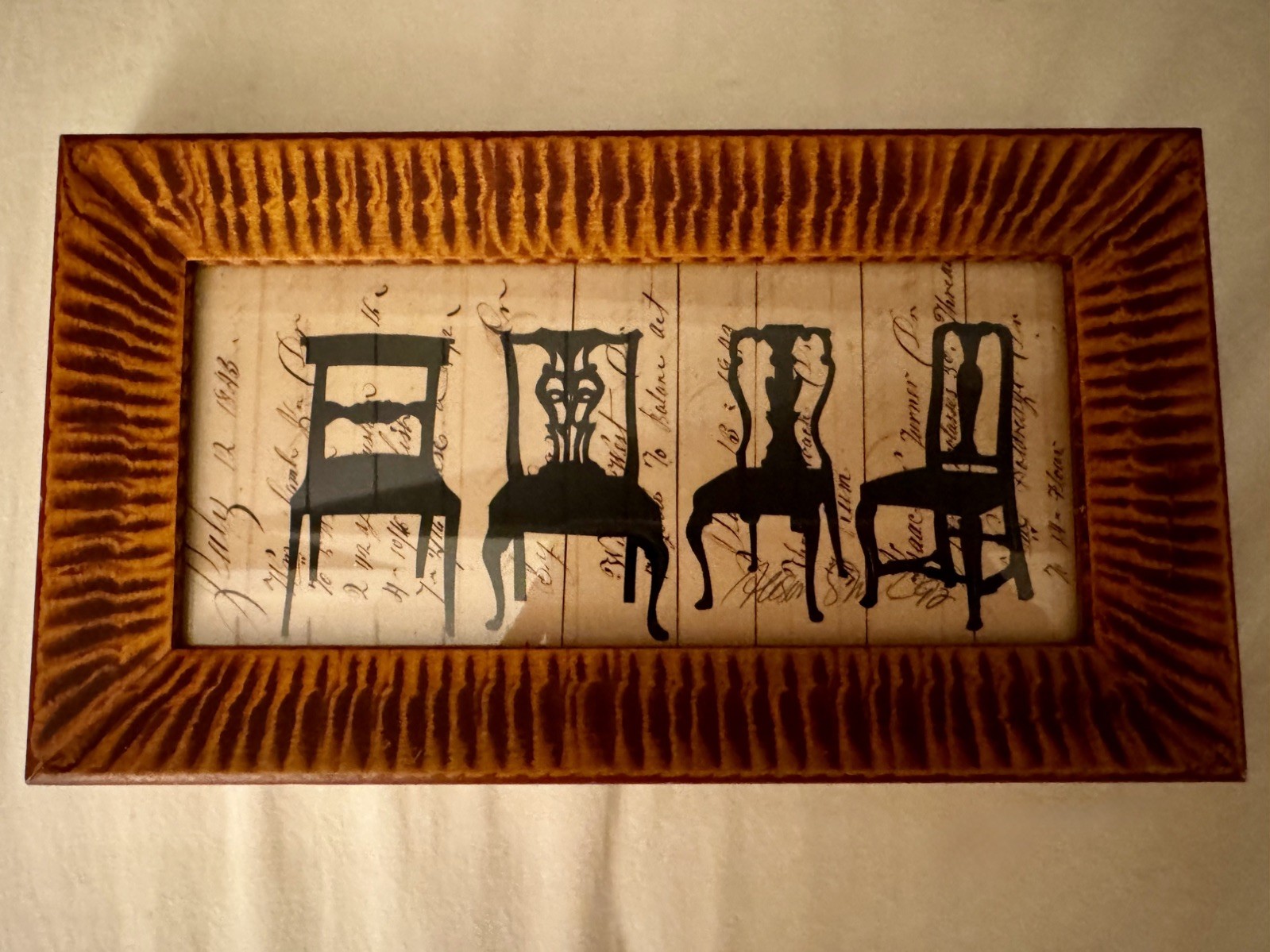 1992 Signed Framed Original ALLISON SHRIVER 4 Chairs Paper Cutting Collage 9×5”