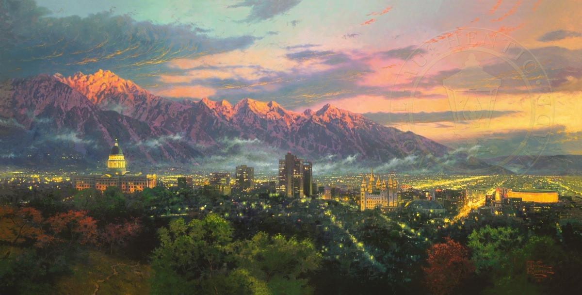 Thomas Kinkade Salt Lake City of Lights ~ 18×36 G/P Oil on Canvas