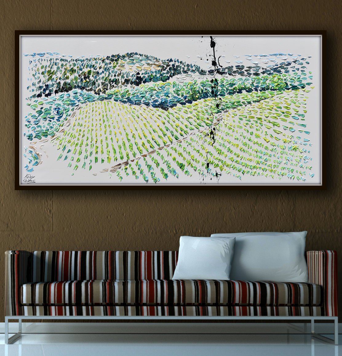 Landscape painting 67” Vineyard during summer time, original & handmade item