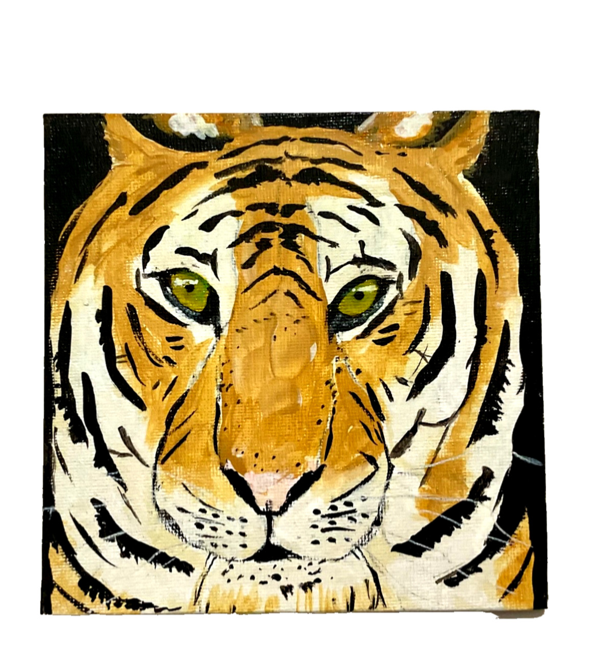 ACEO Art tiger Acrylic Original 5×5 in. Canvas Panel painting signed sealed
