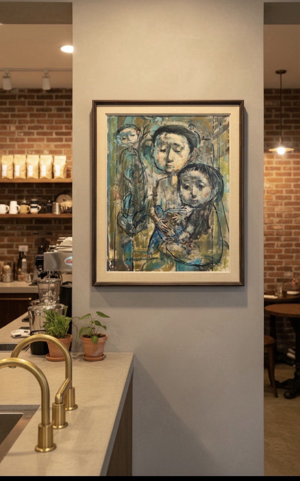 Original Signed Expressionist Figurative Painting Framed. Little Gallery Mich