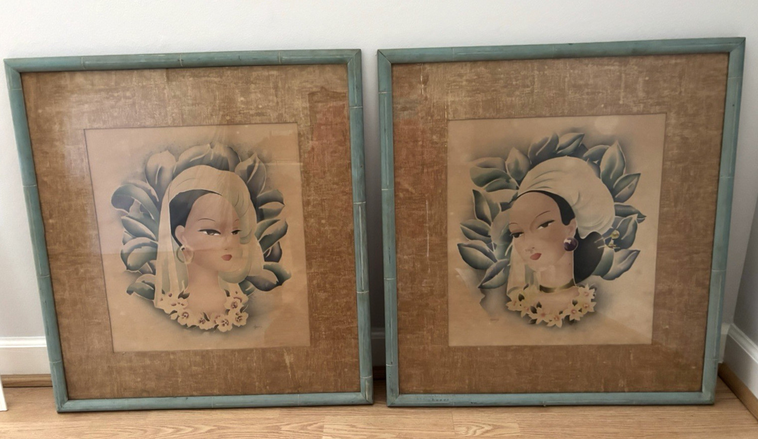 Vtg. Pair Newman Decor Benjamin Jorj Harris Oriental Paintings w/Original Frame
