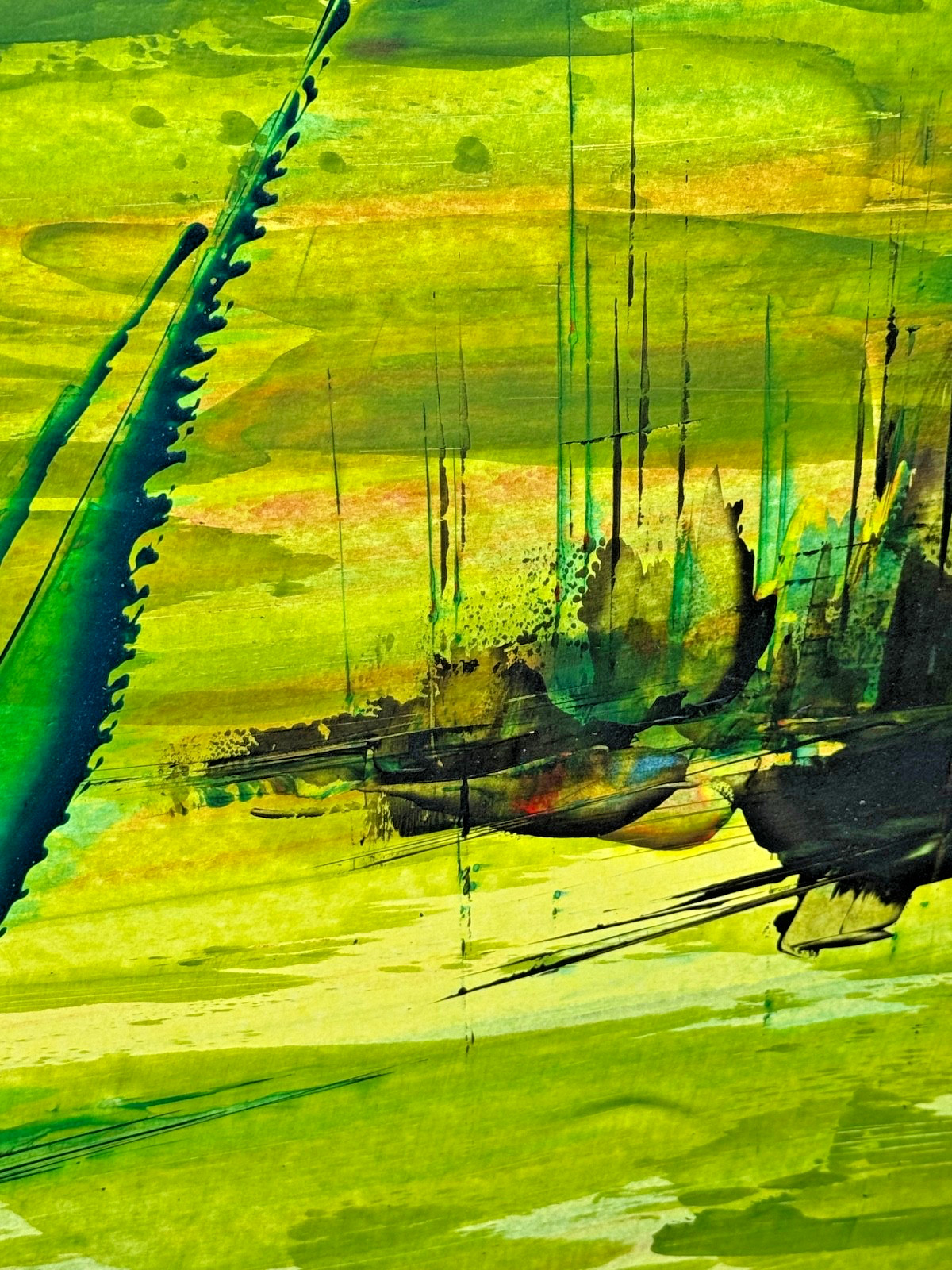 Vintage MCM Abstract Green Tone Sailboat Modern Art Wall Hanging Mid Century Art