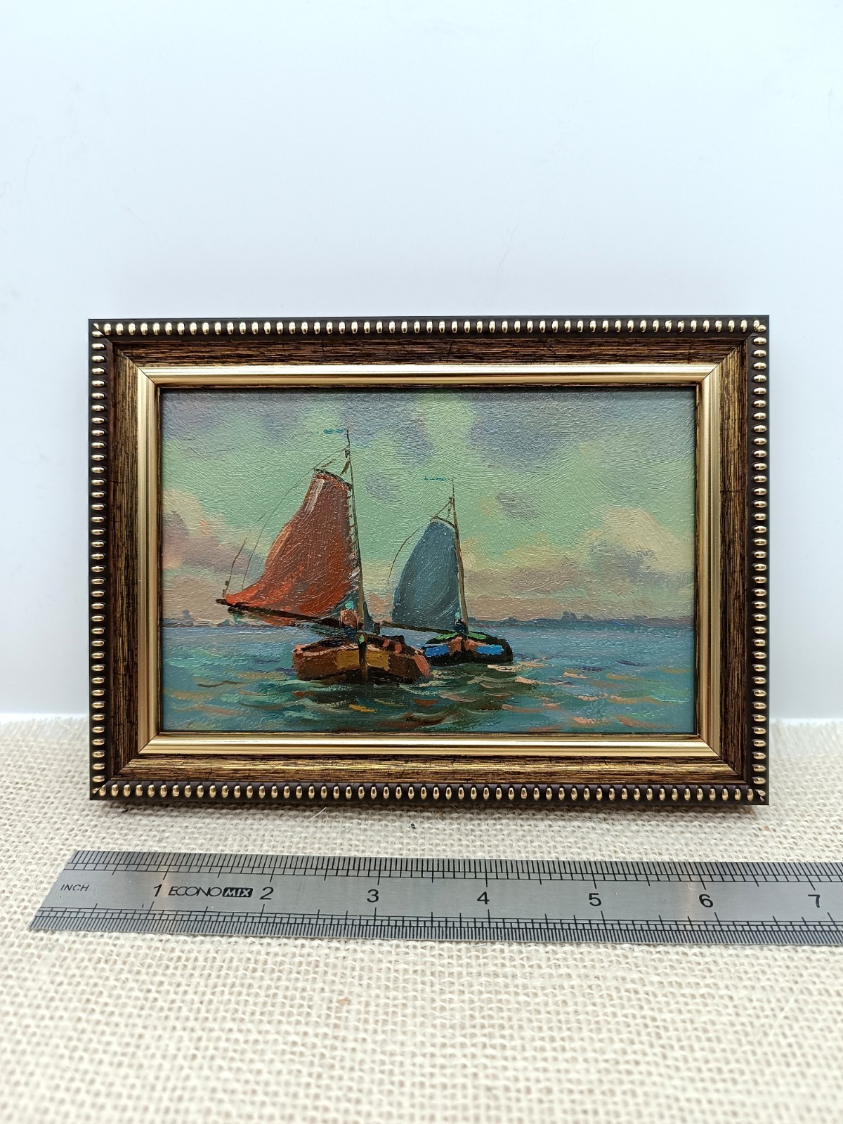 Sailboat Original Oil Painting 6×4 Framed Signed Nautical Seascape Marine Art