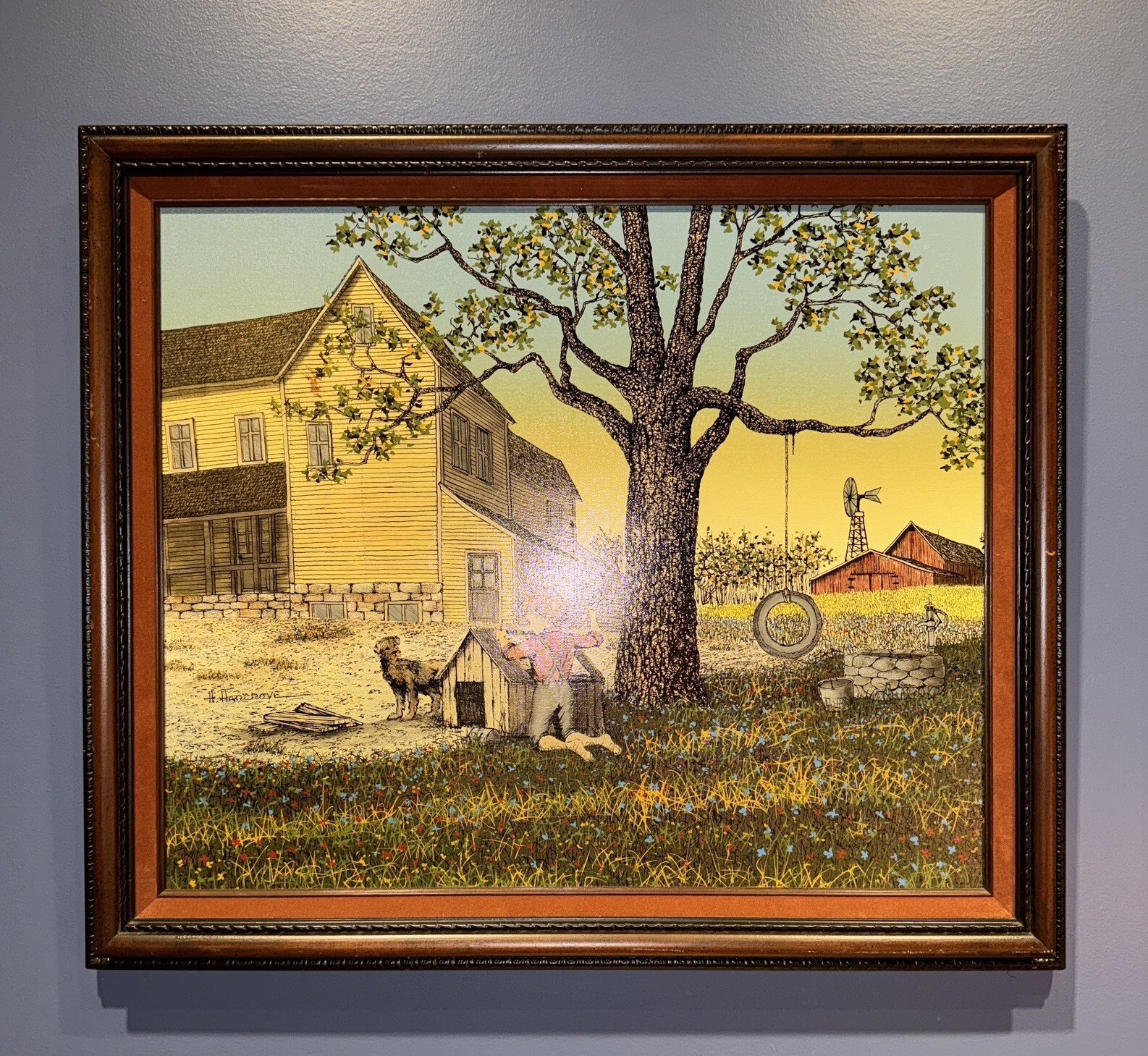 H. Hargrove . Vintage Serigraph on Canvas “ My Best Friend “ 1985 Large 29 X 23”