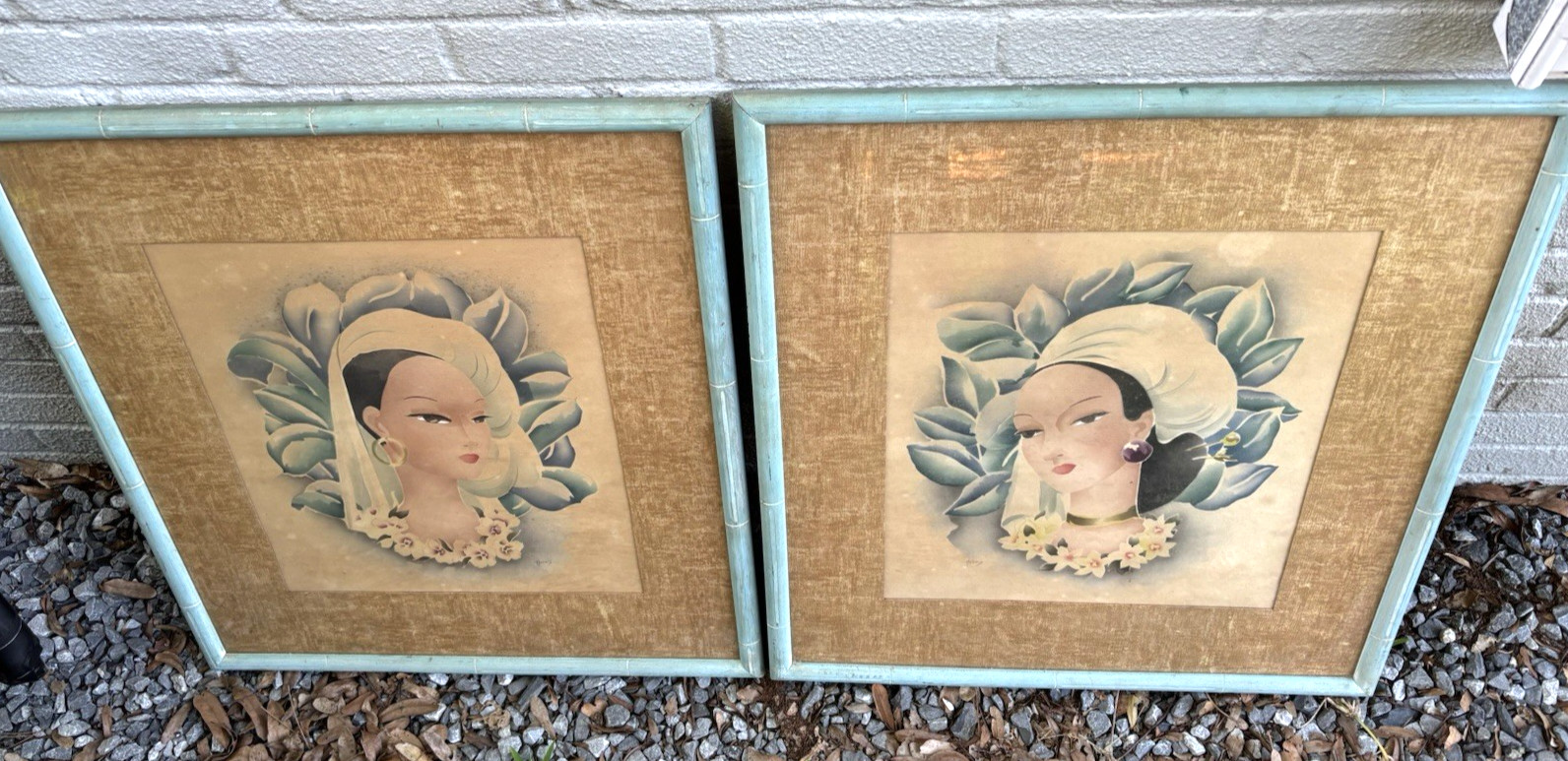 Vtg. Pair Newman Decor Benjamin Jorj Harris Oriental Paintings w/Original Frame