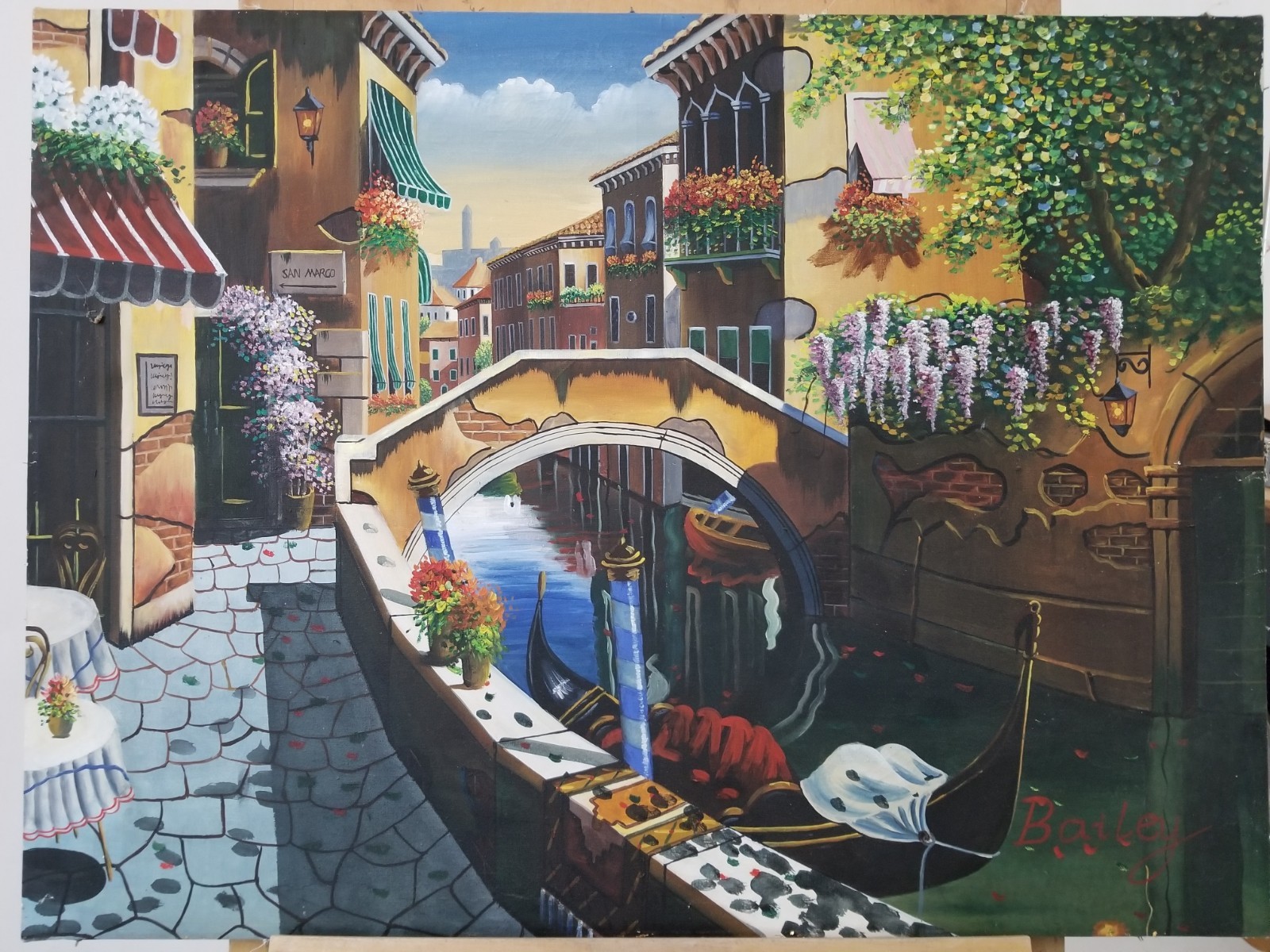 Vintage Large Colorful Painting of Venice, Italy on canvas. Signed 40″ x 30″