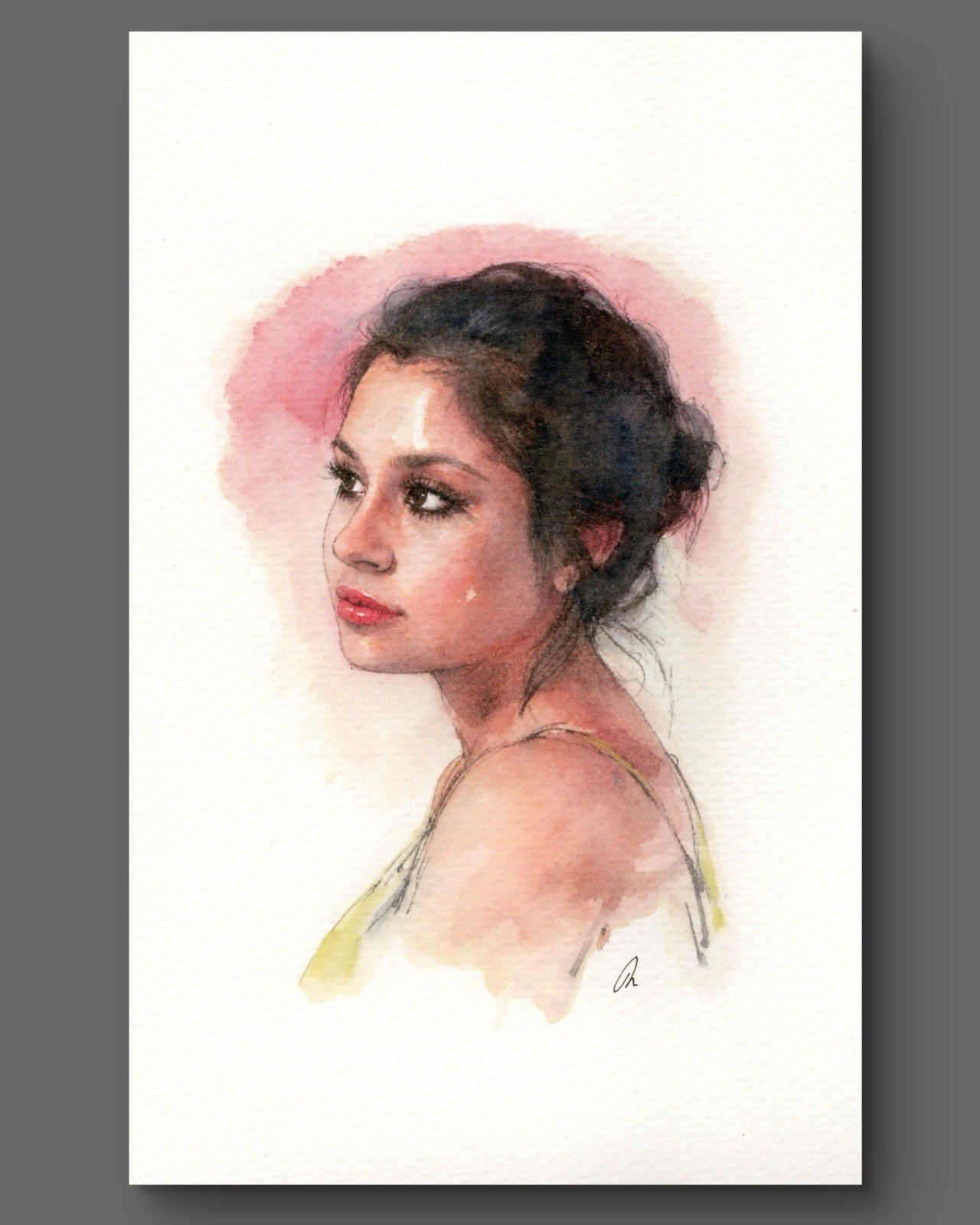 Original Female Figure Portrait Classical Painting 5.5×8.5 Book page
