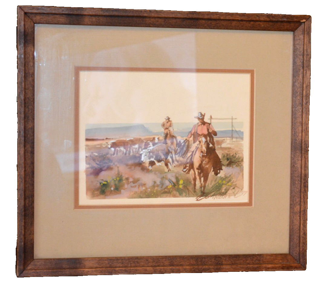 Bringing in the strays by cowboy, western artist Don Prechtel (1936 – 2024)