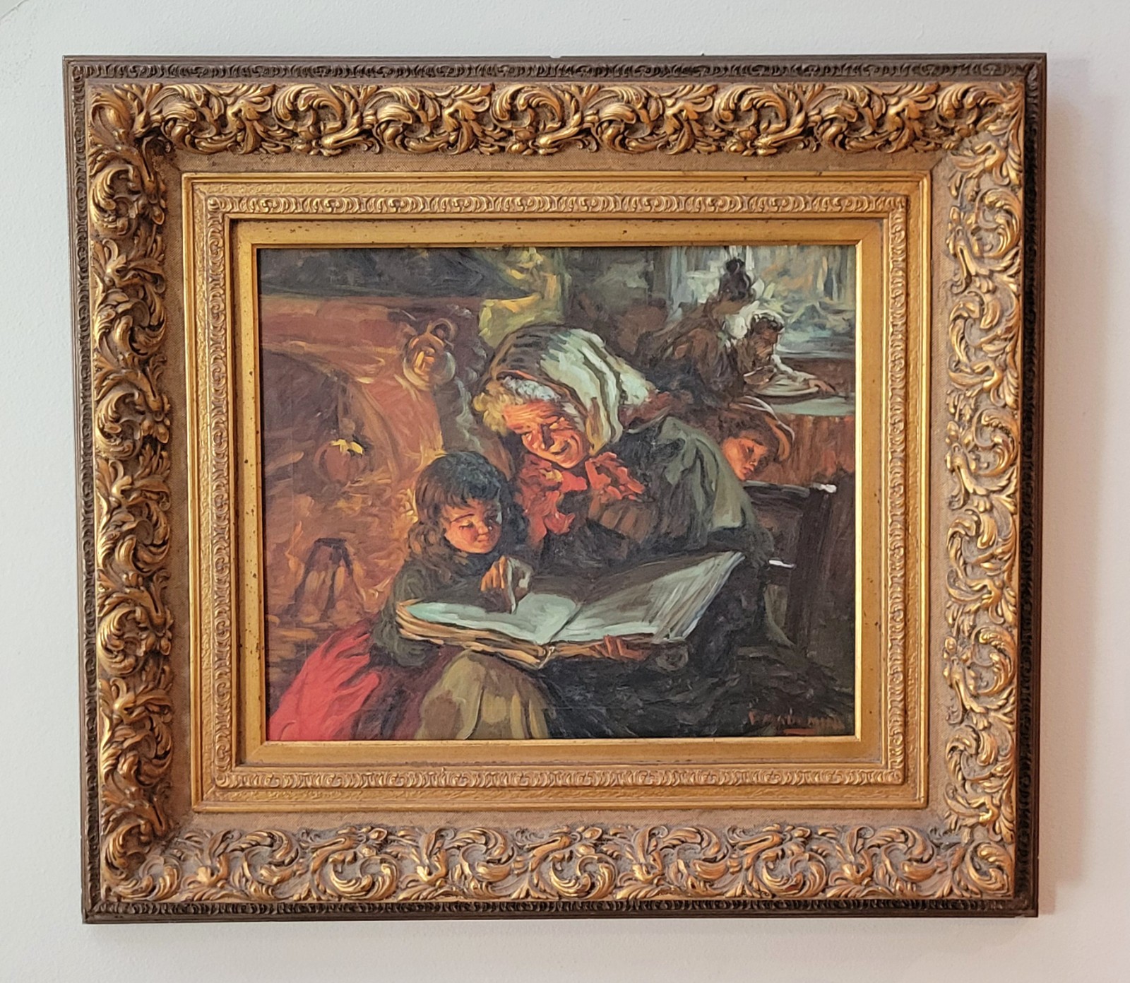 Giovanni Madonini Italian Oil Painting Family Interior Ornate Gilt Frame