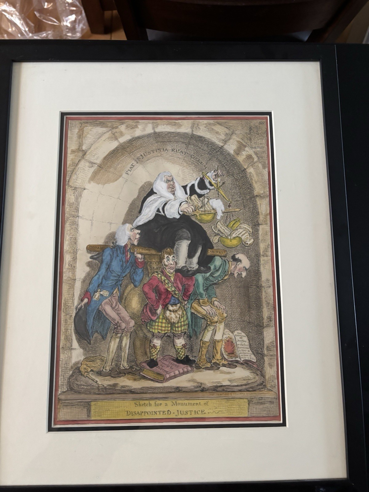 Antique 1800s Hand Colored Etching Of Chief Justice – James Gillray Framed & COA