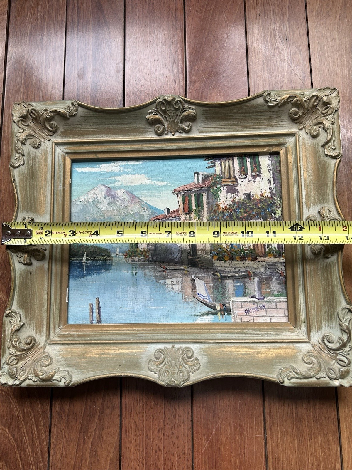 Beautiful Vintage Italian Landscape Lakeside Village Scene Framed And Signed