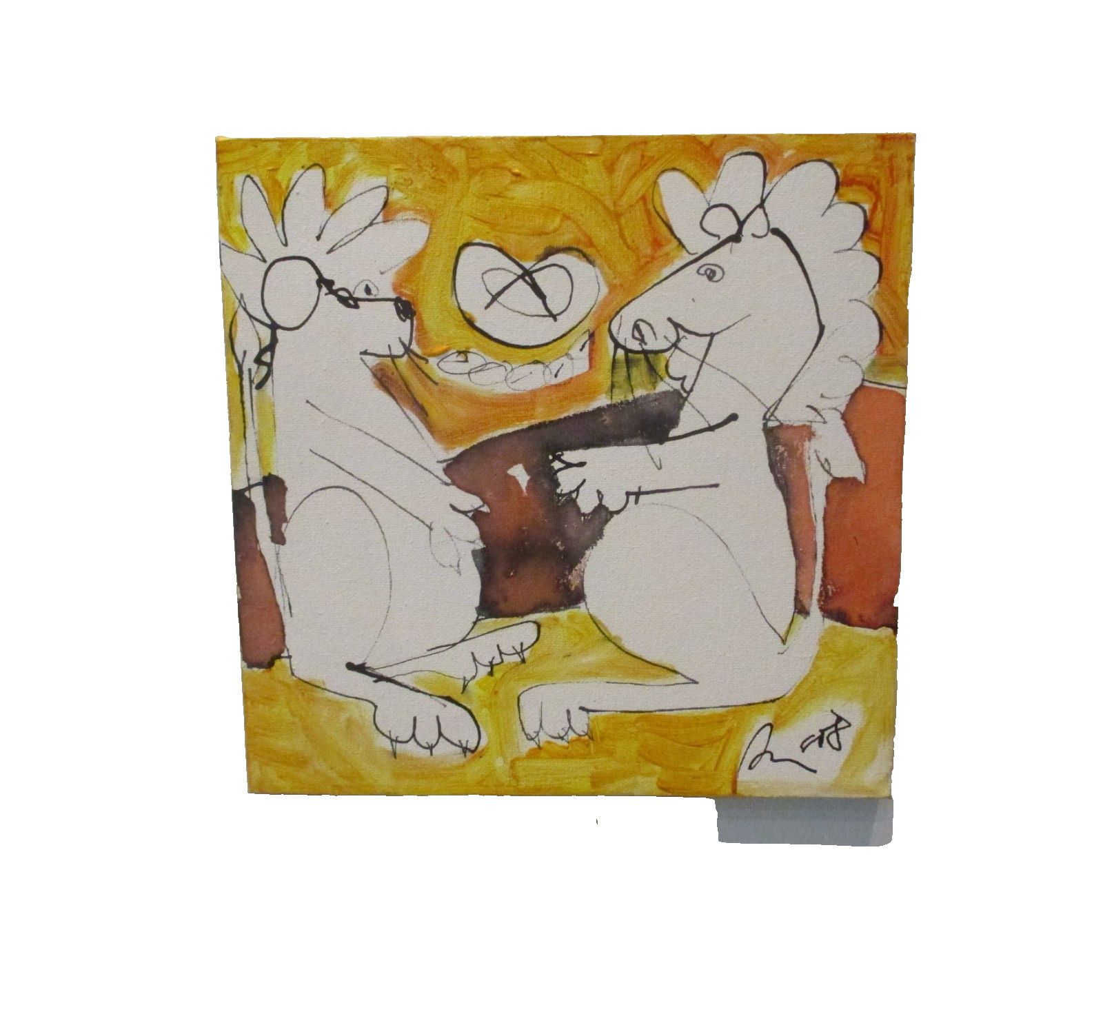 Lion horse 30×30 animals orig sign Mü dat acrylic/LW art milling
