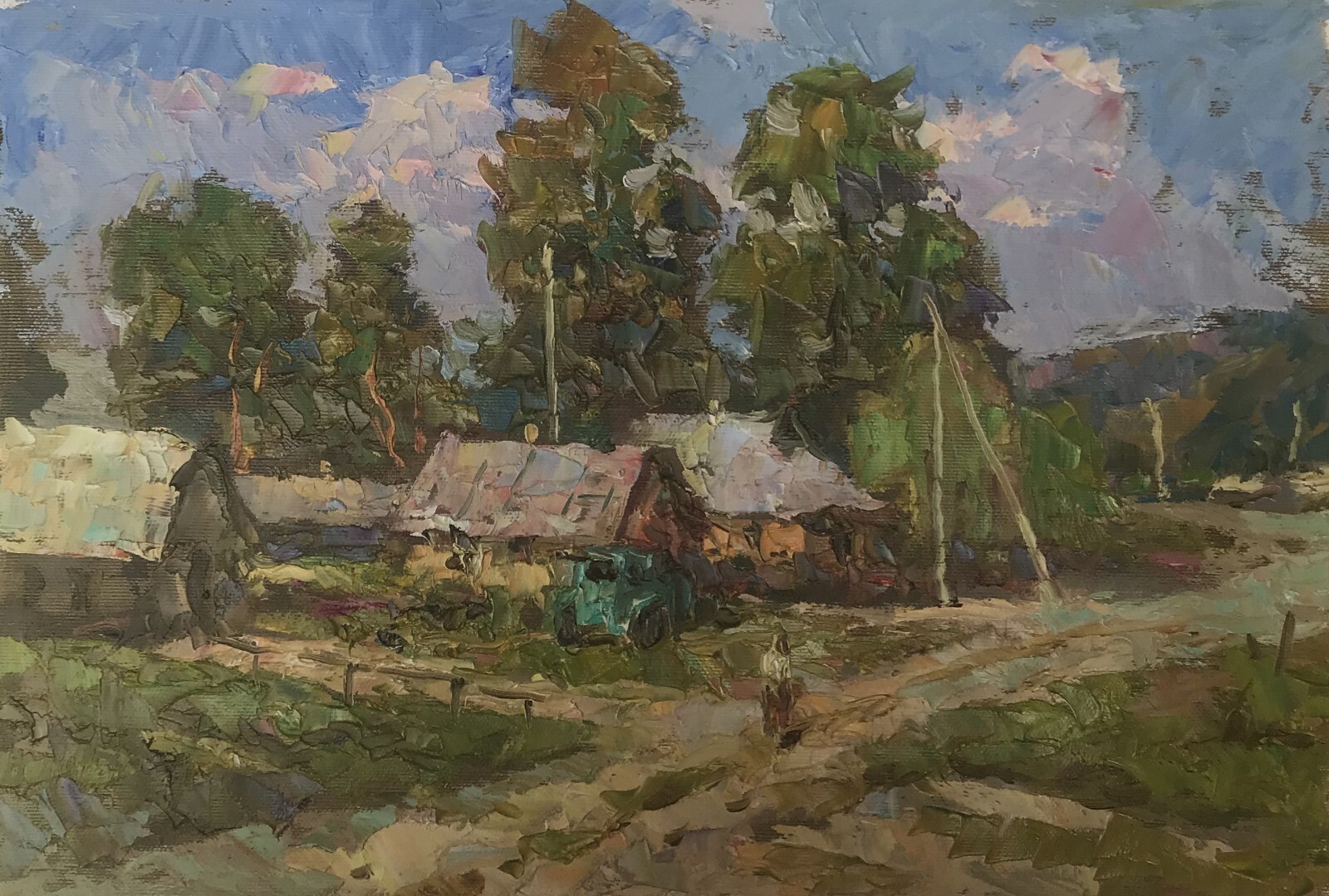Oil painting Outskirts Ukrainian decor original art