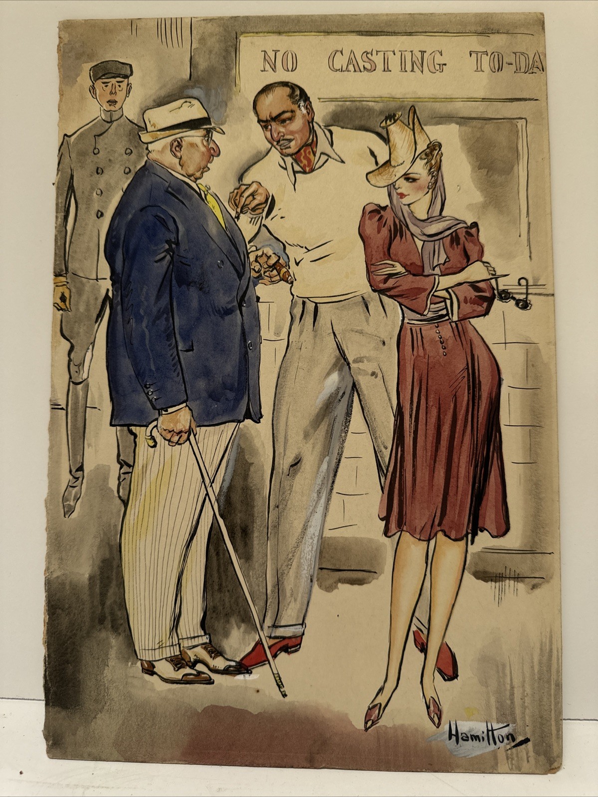 ANTIQUE PAINTING ART DECO ILLUSTRATION HOLLYWOOD CASTING FEMALE MODEL WOMEN