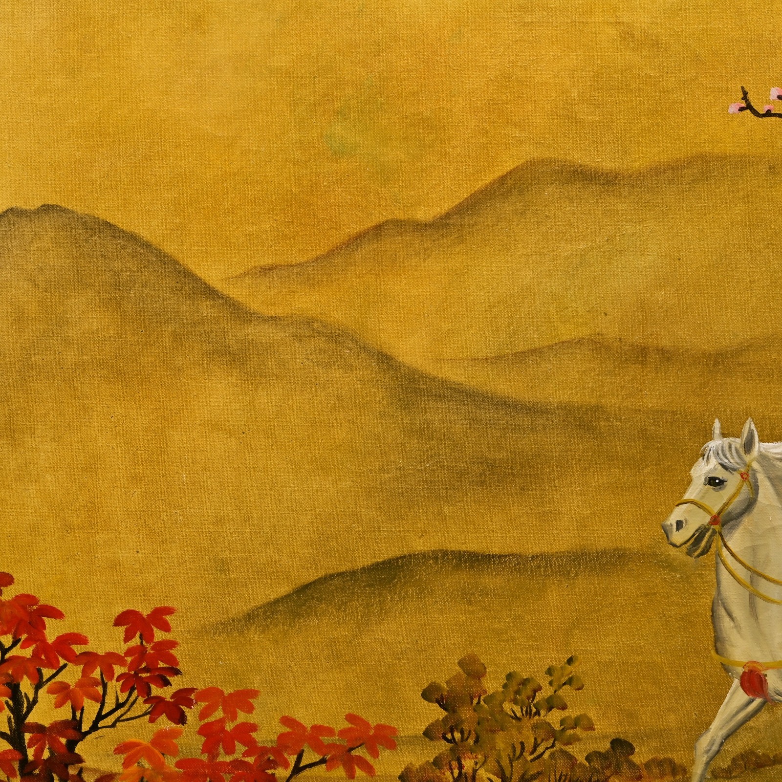 PEARL Original Vintage Signed Chinese Feng Shui Figure Horse Landscape Painting