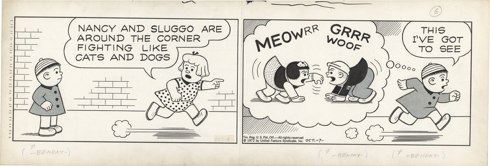 Ernie Bushmiller ORIGINAL ARTWORK FOR NANCY COMIC STRIP OCTOBER 6 1972 #171619