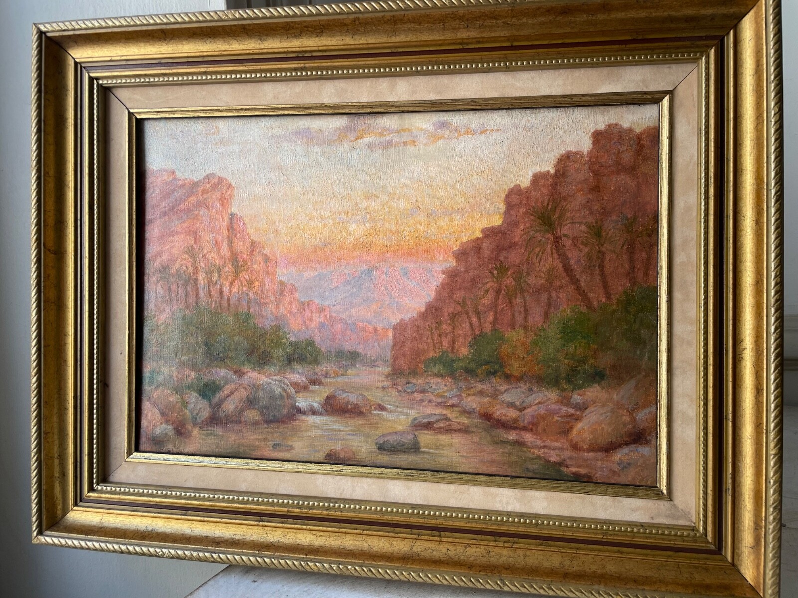 19th Century JOHN LEWIS SHONBORN Signed – Sunset in the Canyon – Oil on Canvas