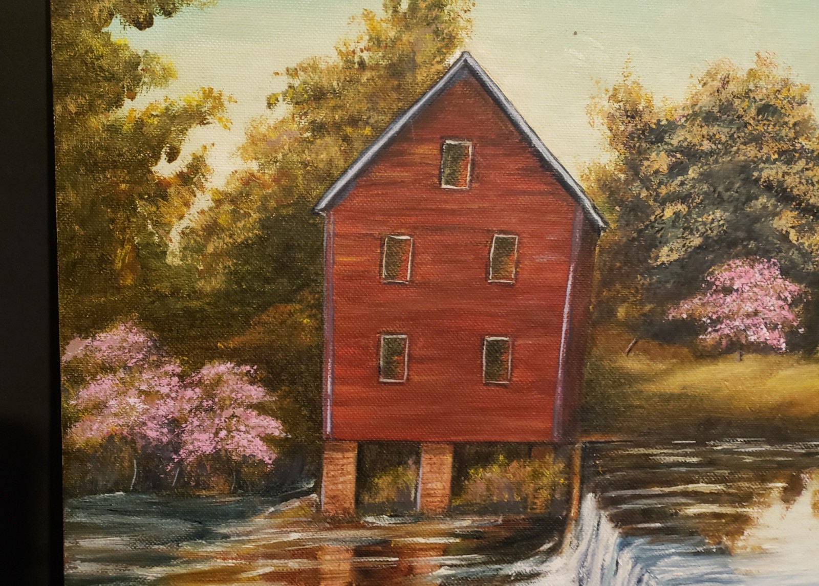 16×20 In Historic Georgia Starr’s Mill Original Oil Painting Signed Germaine