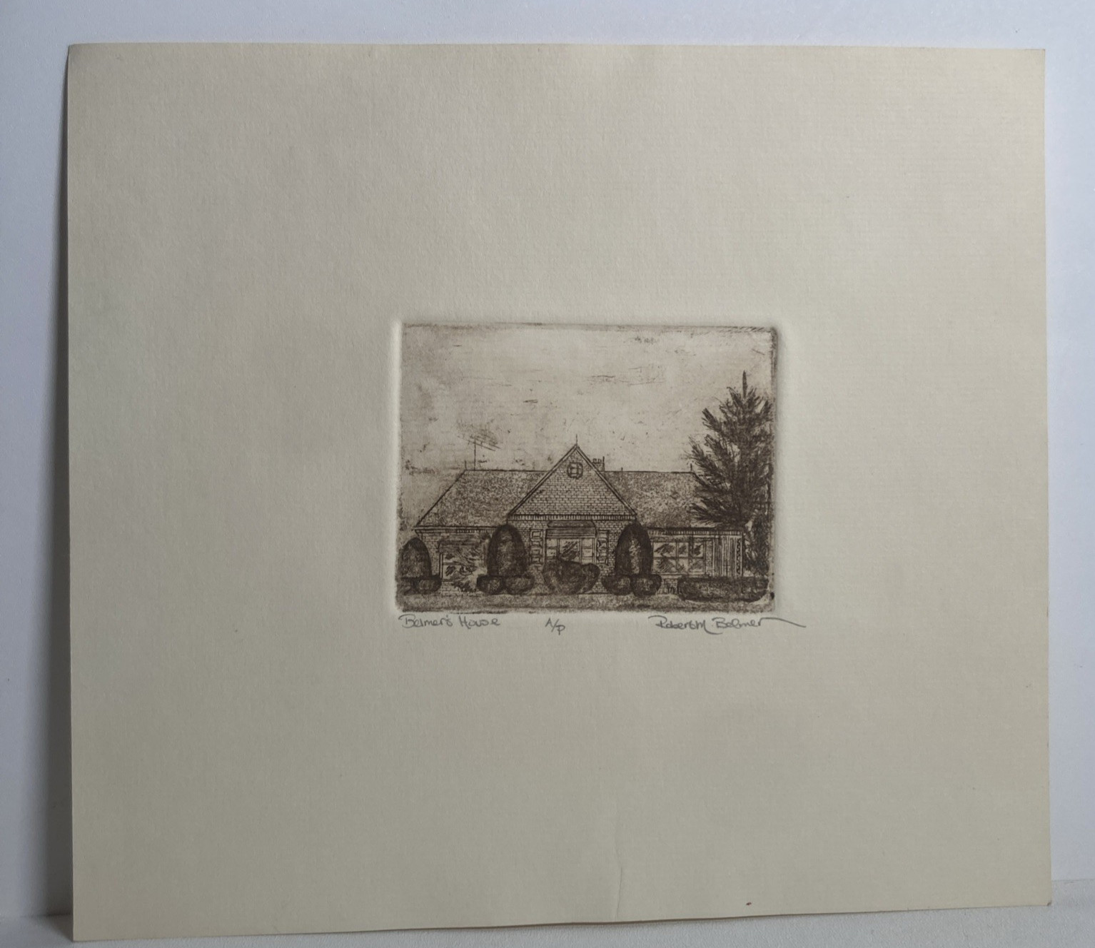 Vintage Original Etching Print AP Architectural House Landscaping 9 X 10″ Signed